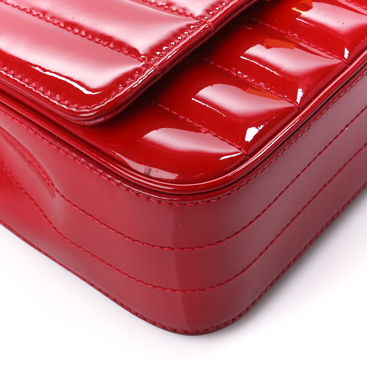 Saint Laurent Patent Matelasse Monogram Small Vicky Chain Bag Red 9 of 12