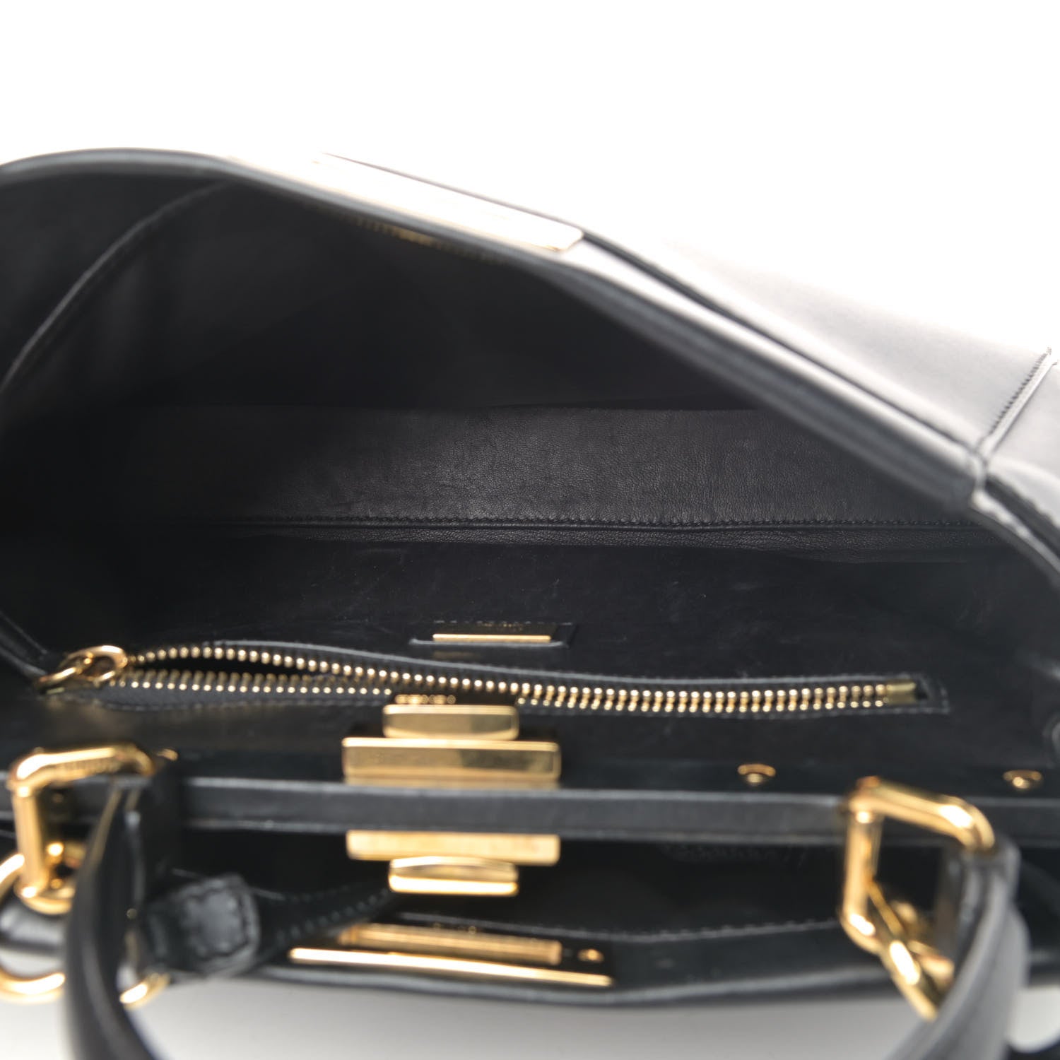 Fendi Vitello Morgan Shiny Nappa Medium Peekaboo Iconic Satchel Black 4 of 8