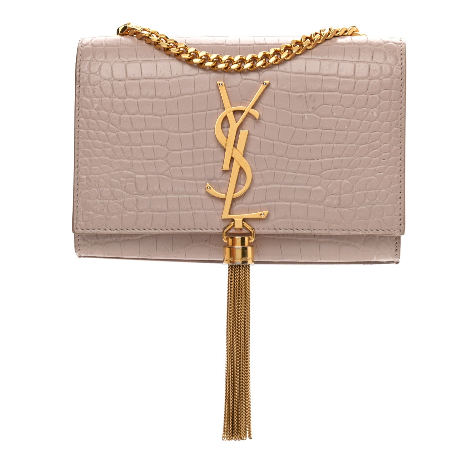 Saint Laurent Calfskin Crocodile Embossed Small Classic Monogram Kate Tassel Satchel Light Pink 1 of 13