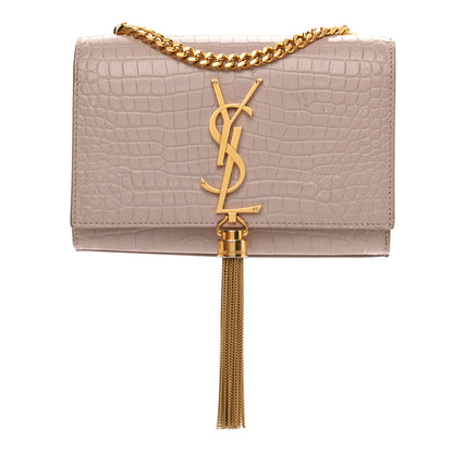 Saint Laurent Calfskin Crocodile Embossed Small Classic Monogram Kate Tassel Satchel Light Pink 1 of 13