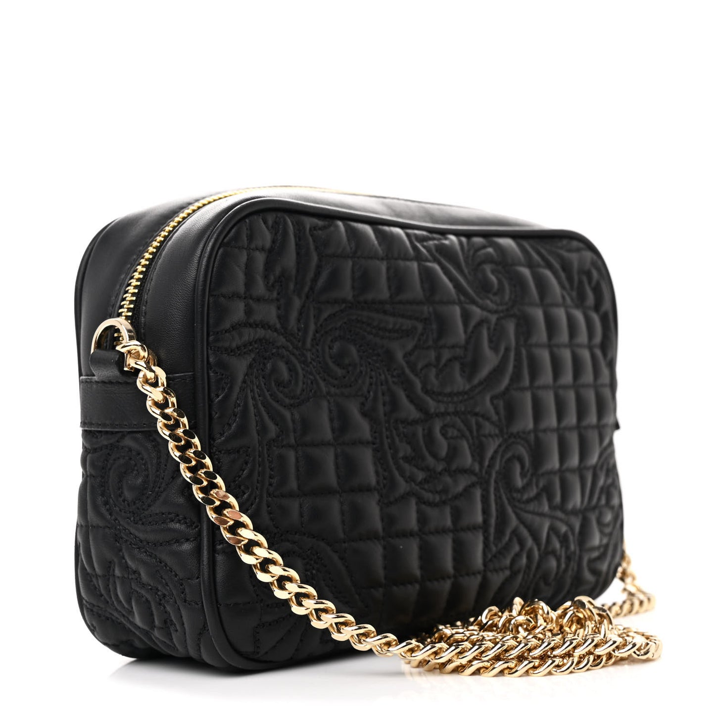 Nappa Barocco Quilted Vanitas Medea Chain Camera Crossbody Black