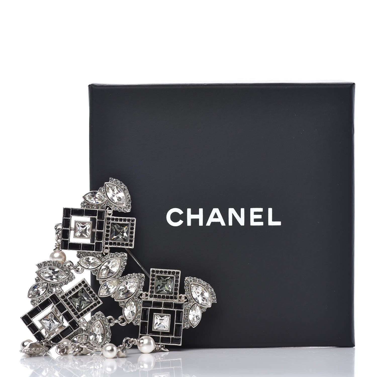 Chanel Baguette Crystal Pearl CC Brooch Silver Black 5 of 5