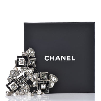 Chanel Baguette Crystal Pearl CC Brooch Silver Black 5 of 5
