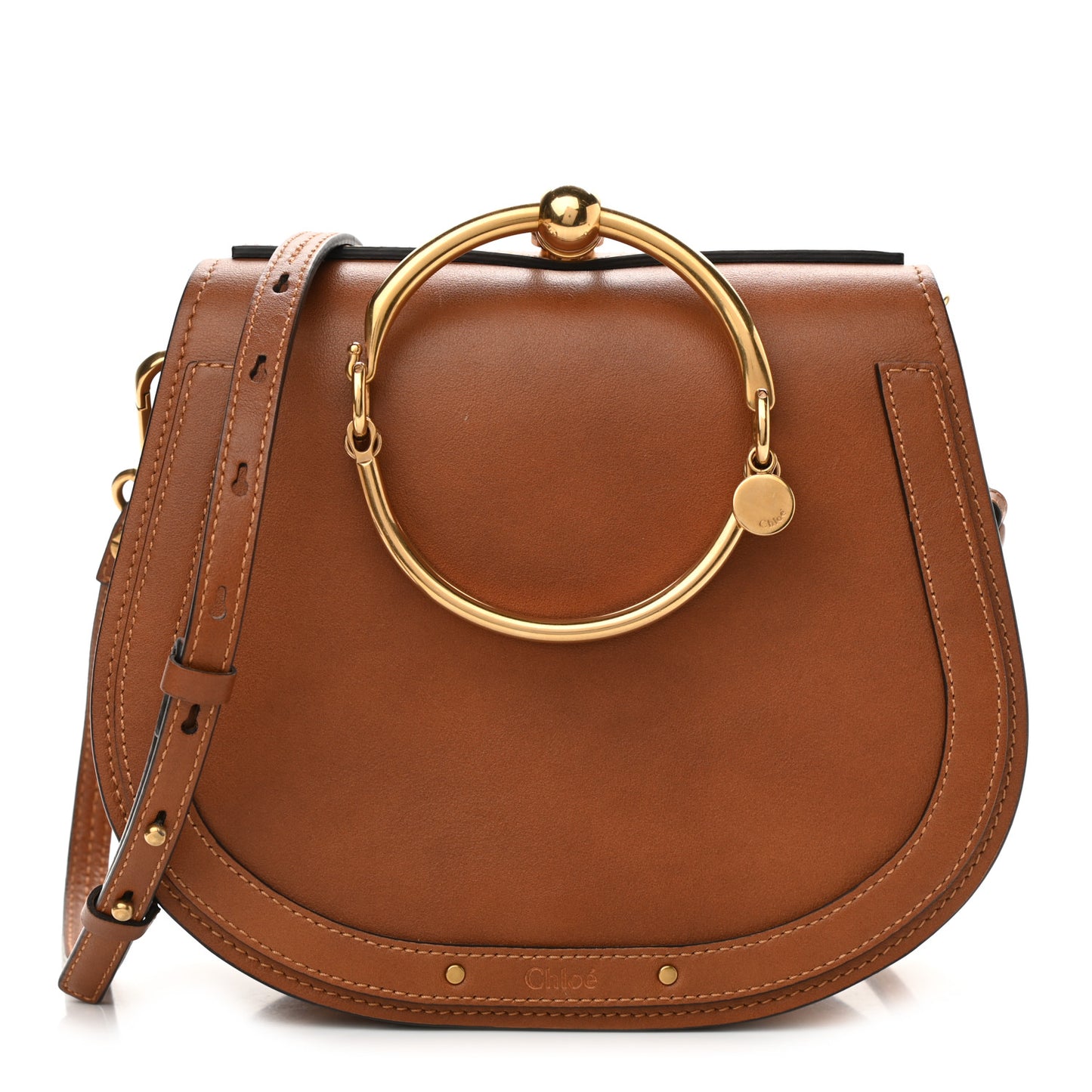 Calfskin Suede Medium Nile Bracelet Bag Caramel