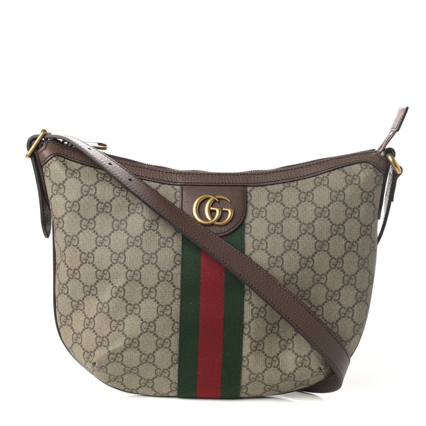 GG Supreme Monogram Web Small Ophidia Half Moon Hobo Brown