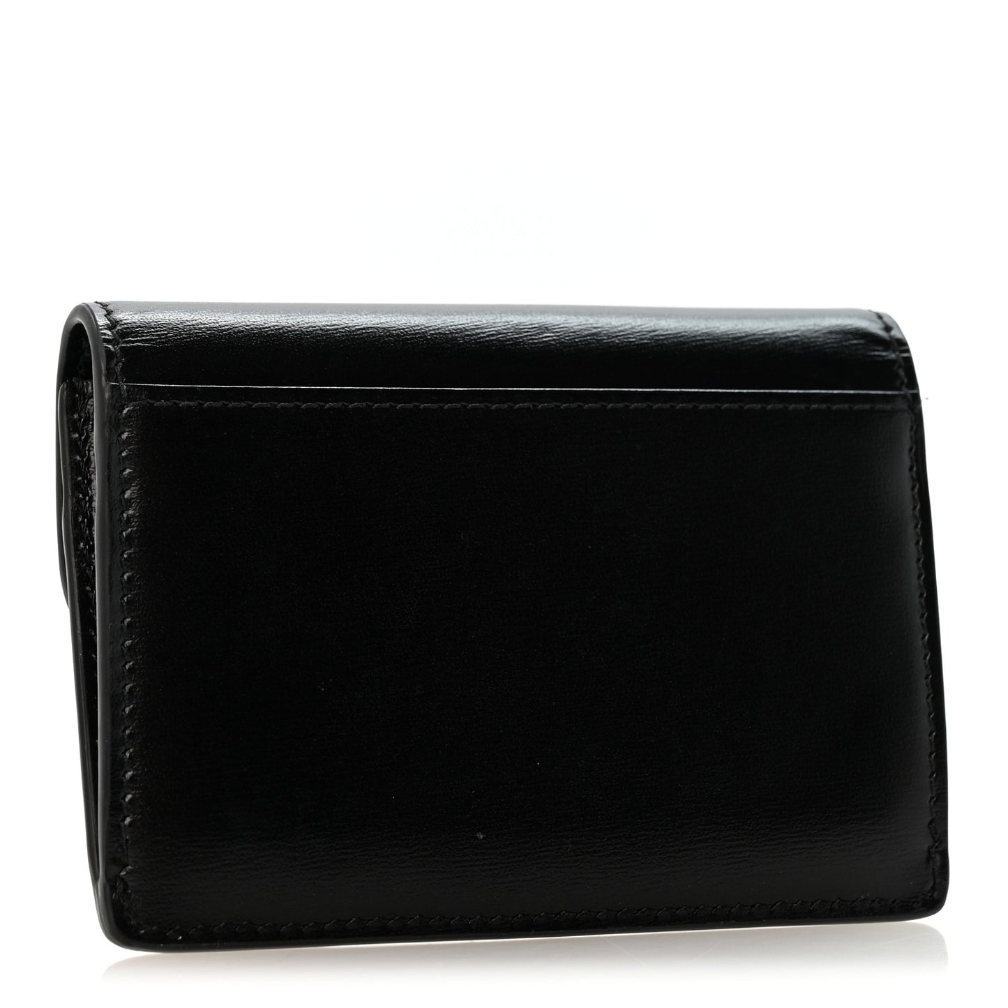 Shiny Calfskin Triomphe Flap Card Holder Black