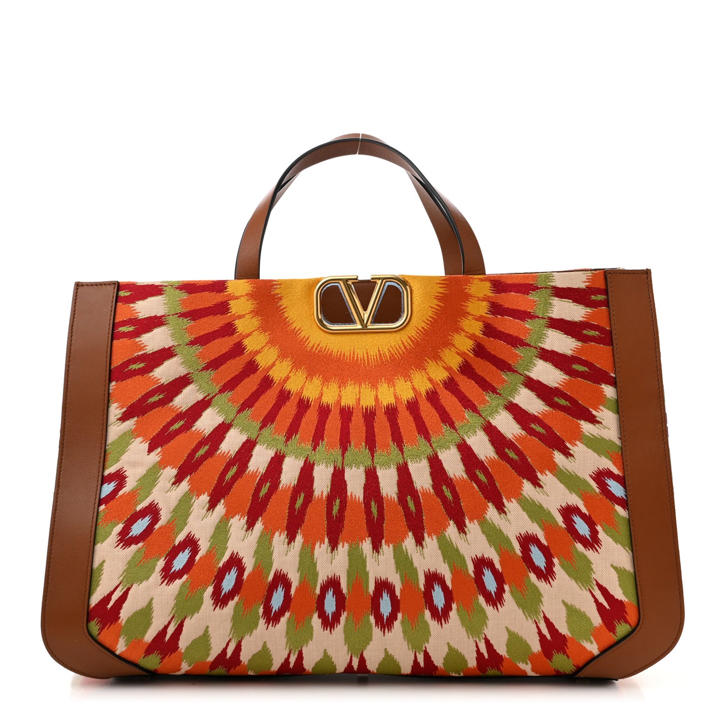 Canvas Calfskin Large Printed Vlogo Signature Tote Saddle Brown Multicolor