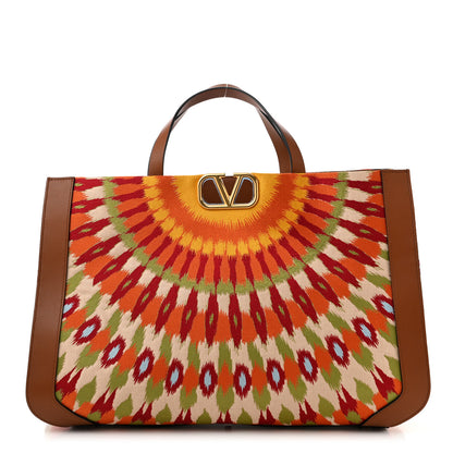 Valentino Garavani Canvas Calfskin Large Printed Vlogo Signature Tote Saddle Brown Multicolor 1 of 9