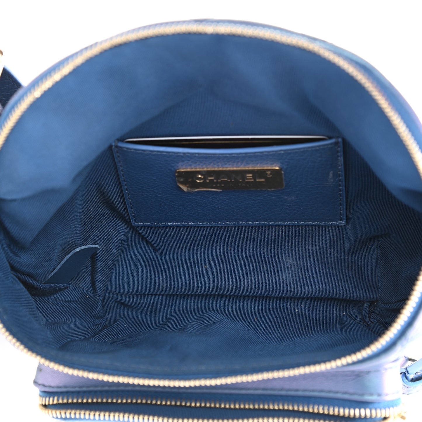 Iridescent Calfskin Quilted All About Waist Belt Bag Blue
