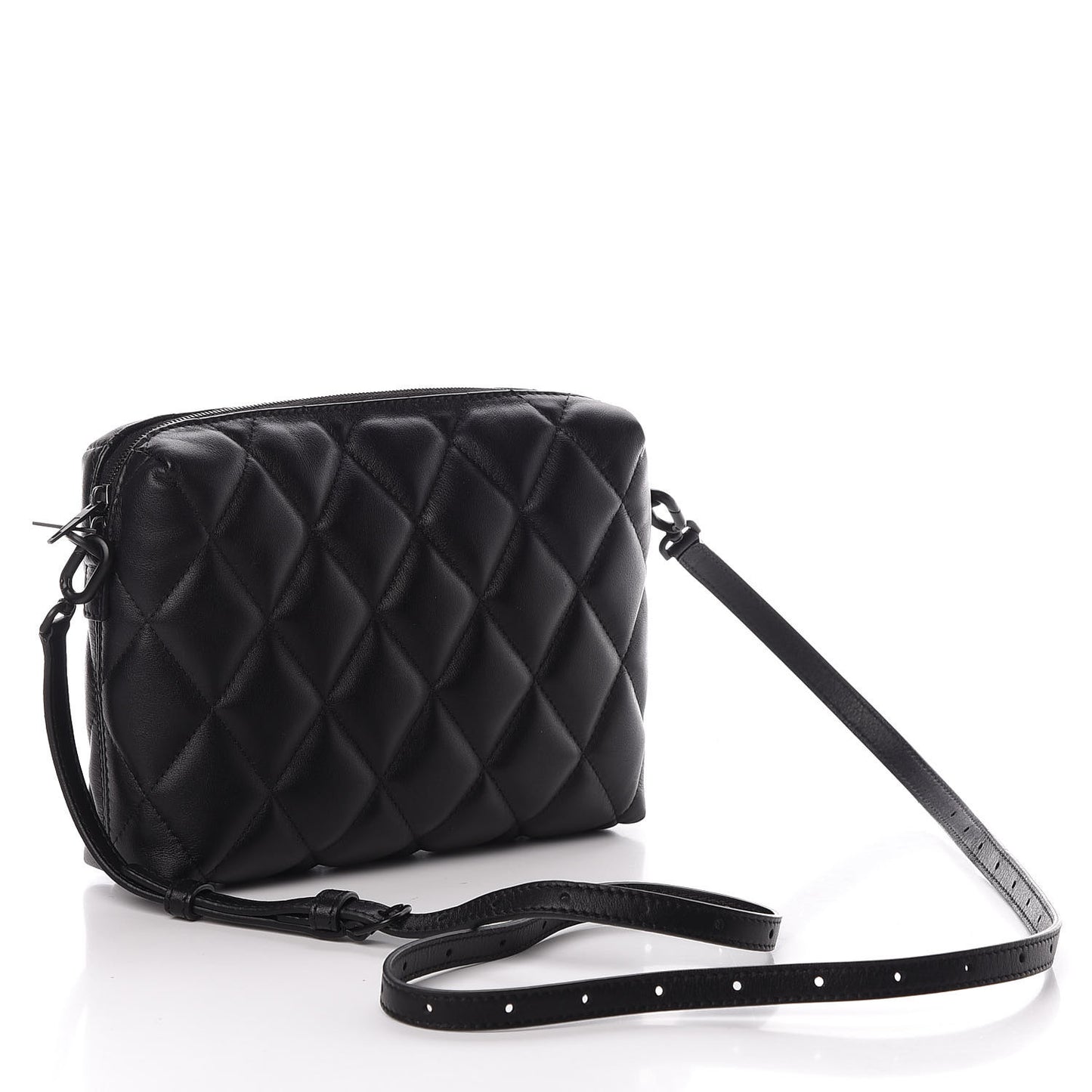Nappa Calfskin Quilted Touch B Camera Shoulder Bag Black