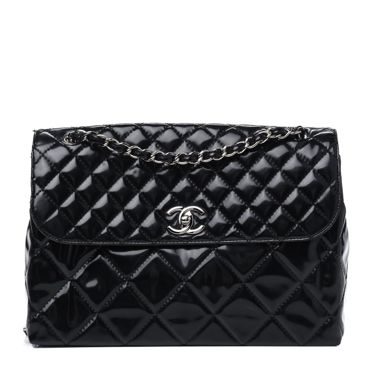 Vinyl Quilted In the Business Flap Bag Black