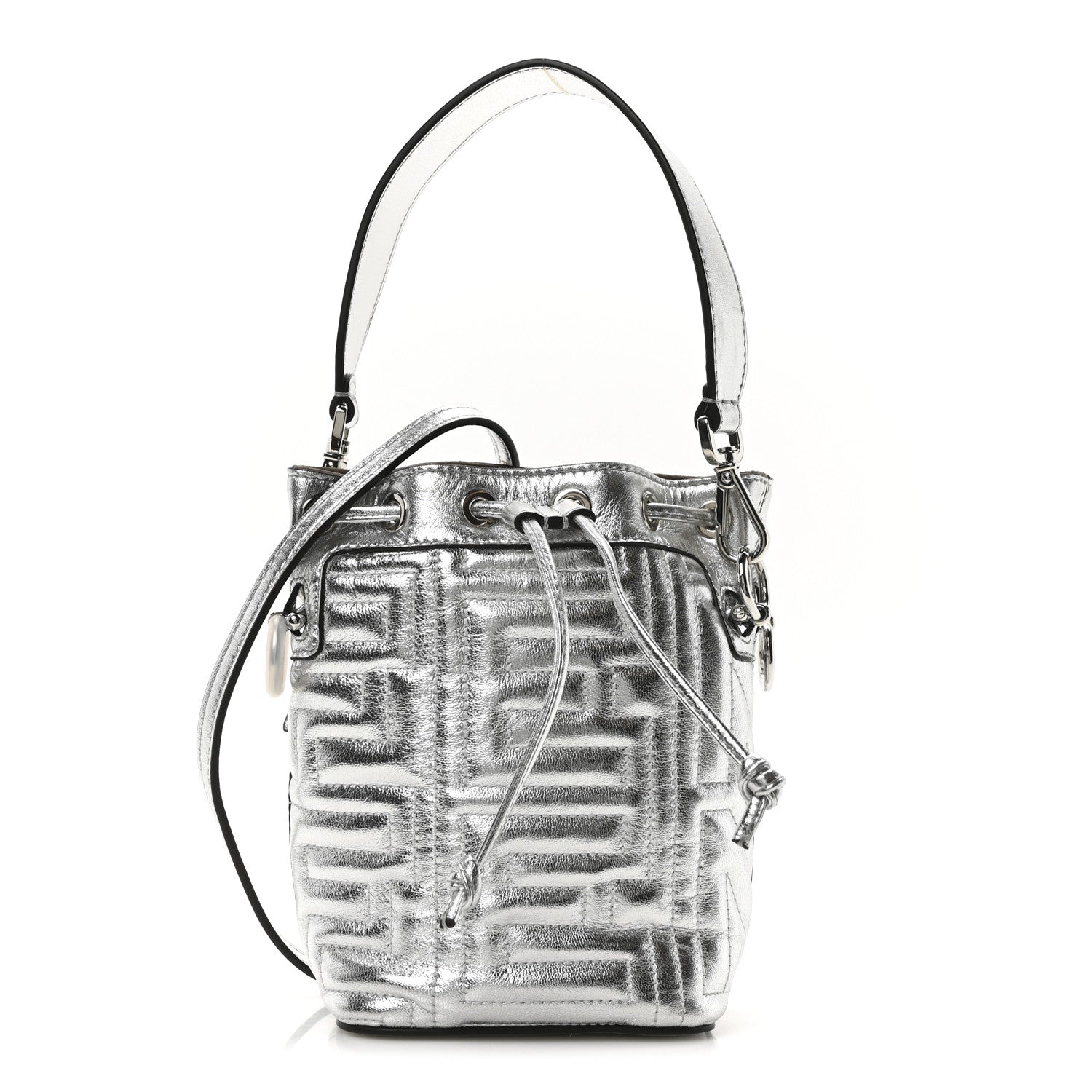 Fendi X MARC JACOBS Agnello Laminato Trapunta FF Mini Mon Tresor Bucket Bag Argento 1 of 10
