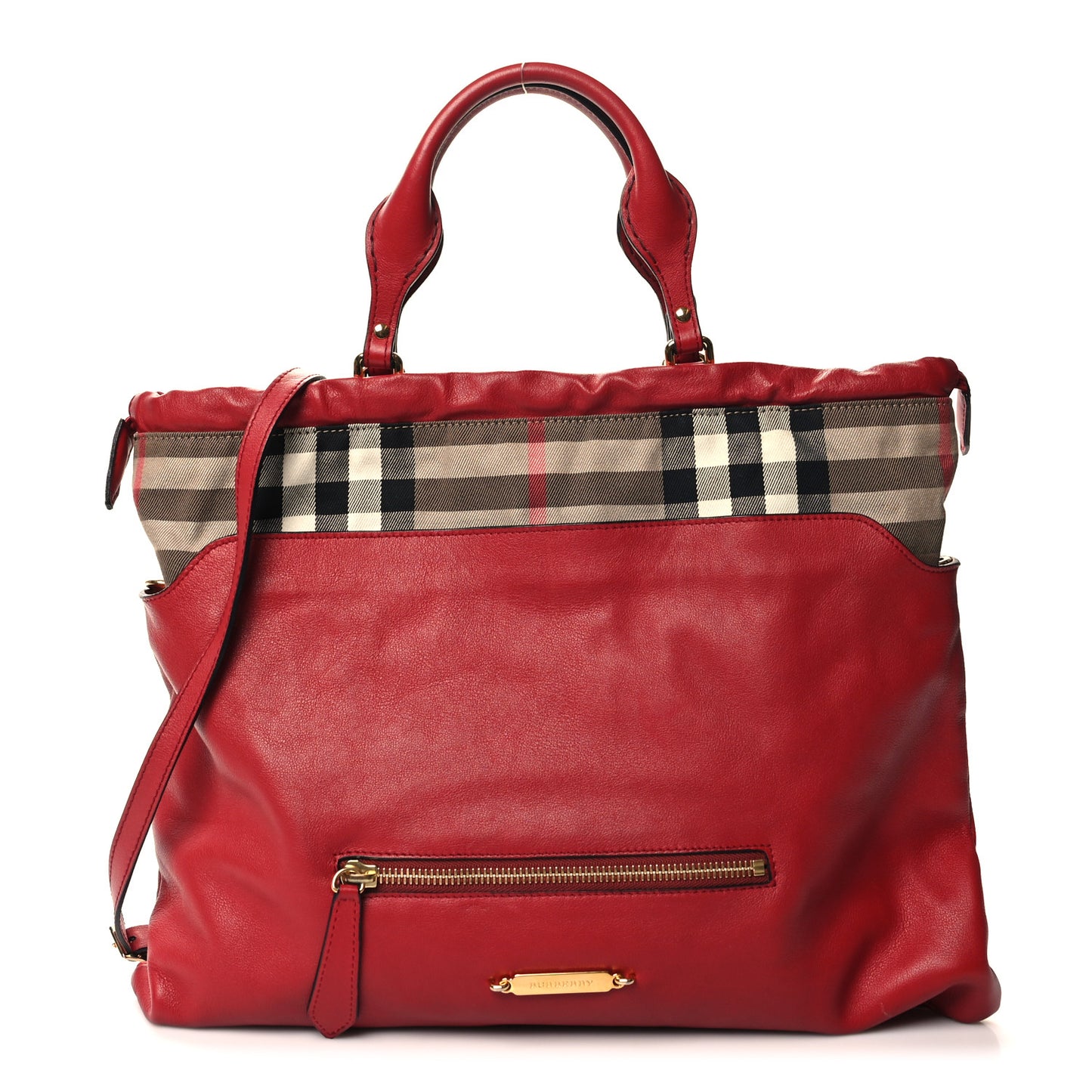 Soft Calfskin House Check Big Crush Tote Military Red