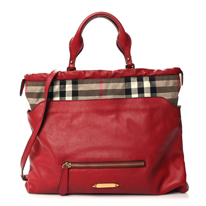 Burberry Soft Calfskin House Check Big Crush Tote Military Red 1 of 10