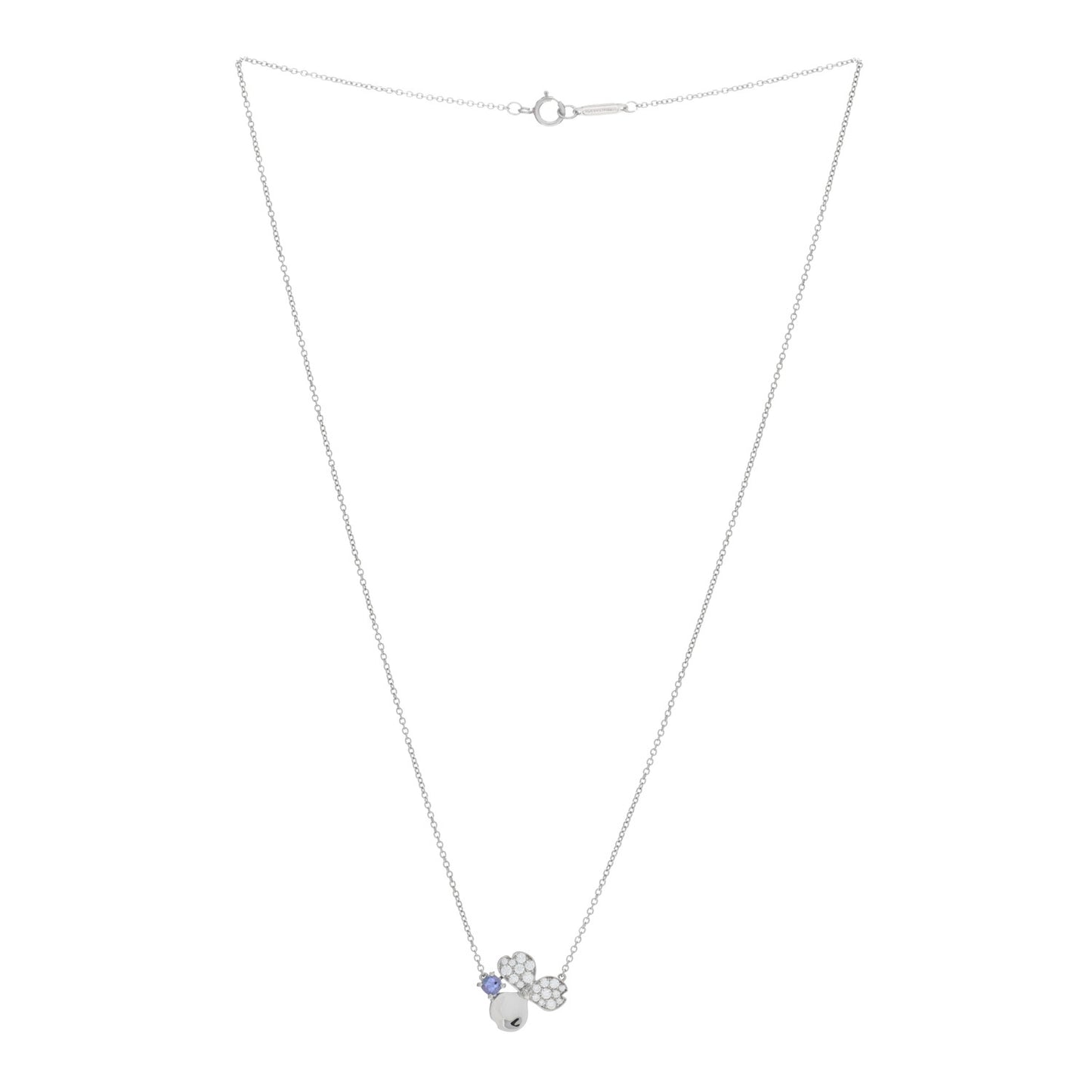 Platinum Diamond Tanzanite Paper Flowers Pendant Necklace