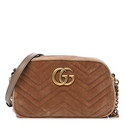 Gucci Velvet Matelasse Small GG Marmont Chain Shoulder Bag Taupe 1 of 11