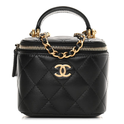 Chanel Lambskin Quilted Top Handle Mini Vanity Case With Chain Black 1 of 9