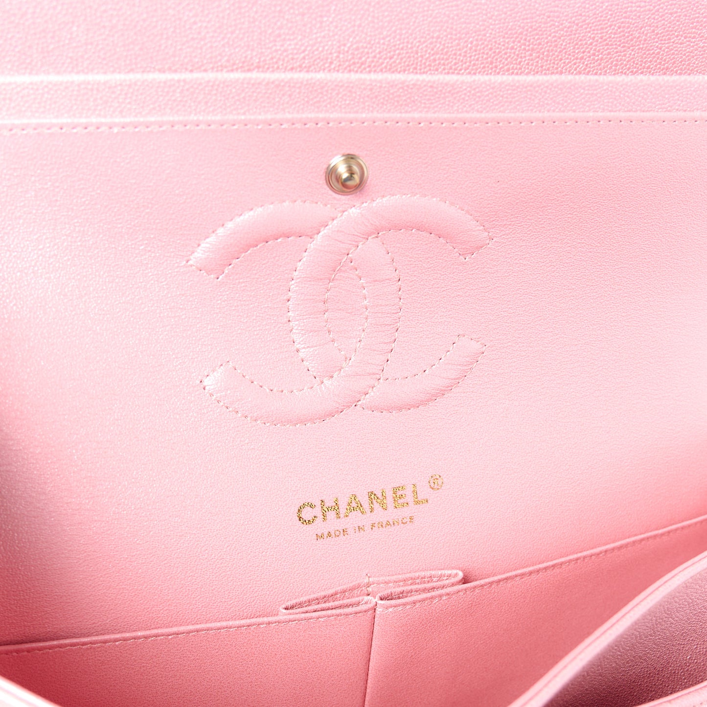 Iridescent Caviar Quilted Medium Double Flap Rose Pink