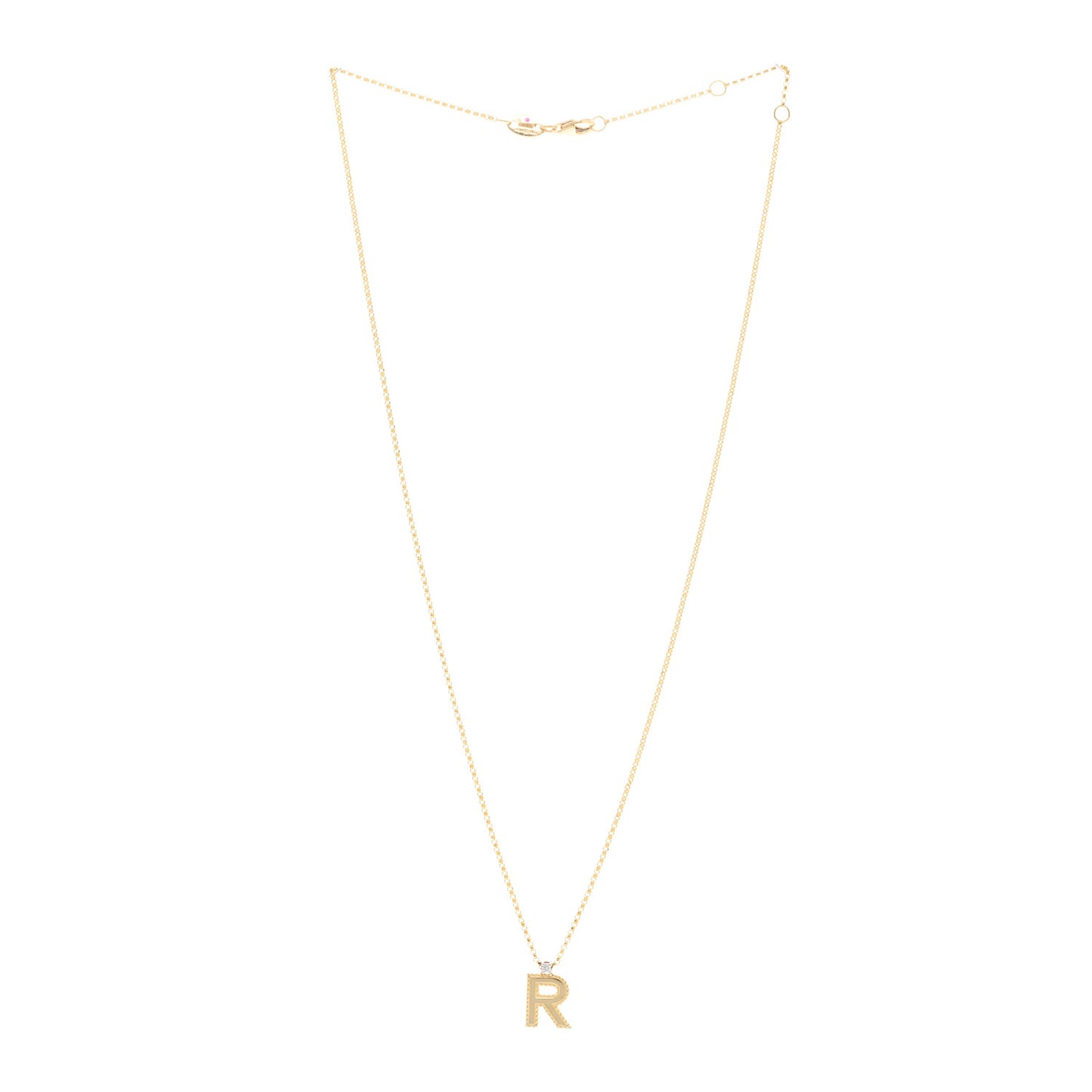 18K Yellow Gold Diamond Princess Block Letter R Pendant Necklace