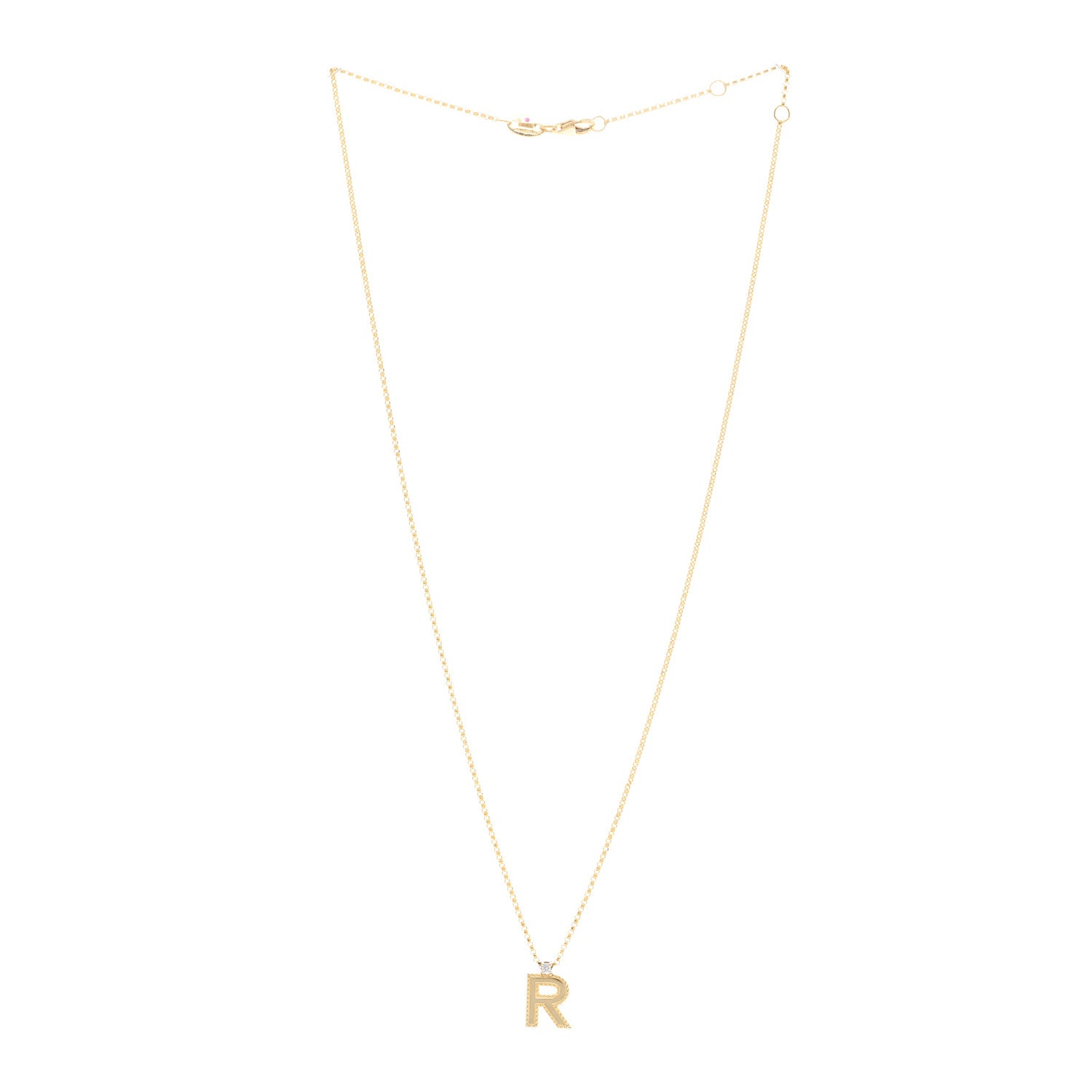 Roberto Coin 18K Yellow Gold Diamond Princess Block Letter R Pendant Necklace 3 of 4