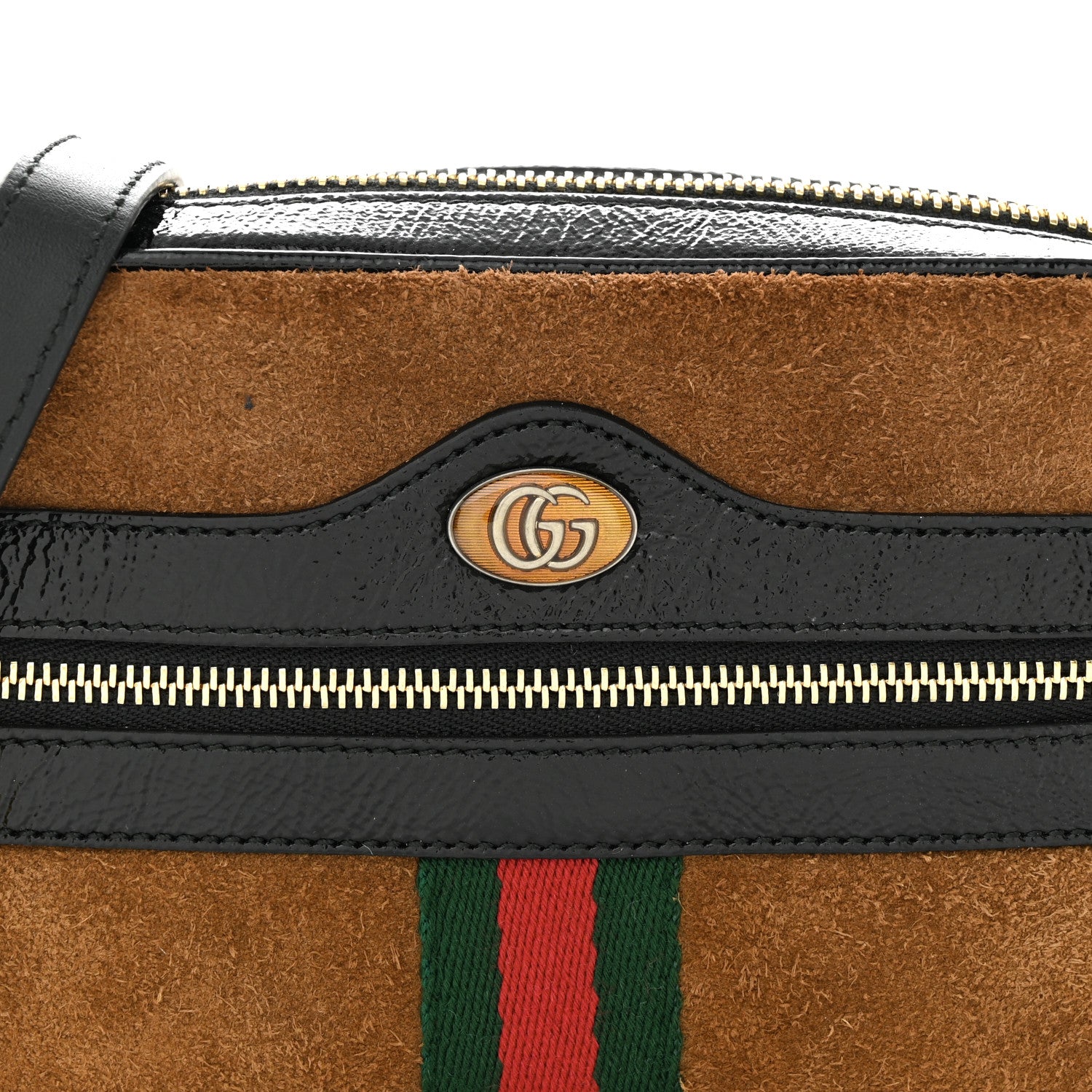 Gucci Suede Patent Web Mini Ophidia Shoulder Bag Nocciola Black 8 of 12