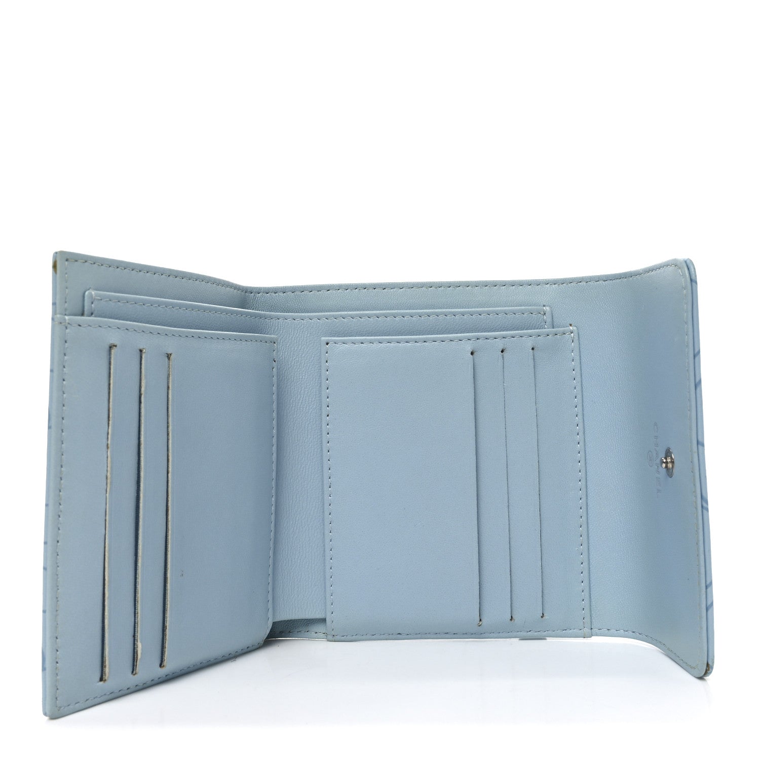 Chanel Lambskin Camellia Embossed Compact Wallet Light Blue 5 of 9