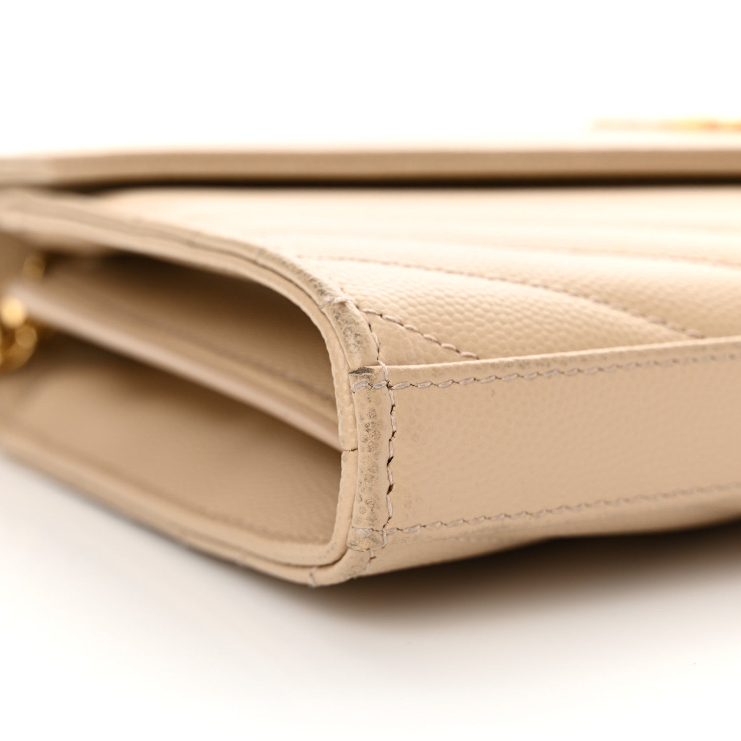 Saint Laurent Grain De Poudre Matelasse Chevron Monogram Chain Wallet Nude Powder 9 of 13
