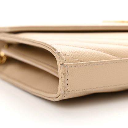 Saint Laurent Grain De Poudre Matelasse Chevron Monogram Chain Wallet Nude Powder 9 of 13