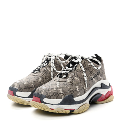 Balenciaga X GUCCI GG Supreme Monogram Allover Logo Mens Triple S Sneakers 39 Beige Ebony Mystic White 3 of 8