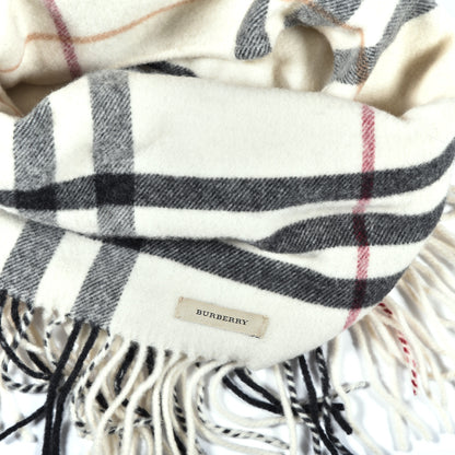 Burberry Cashmere Giant Check Fringe Scarf Ivory 4 of 4