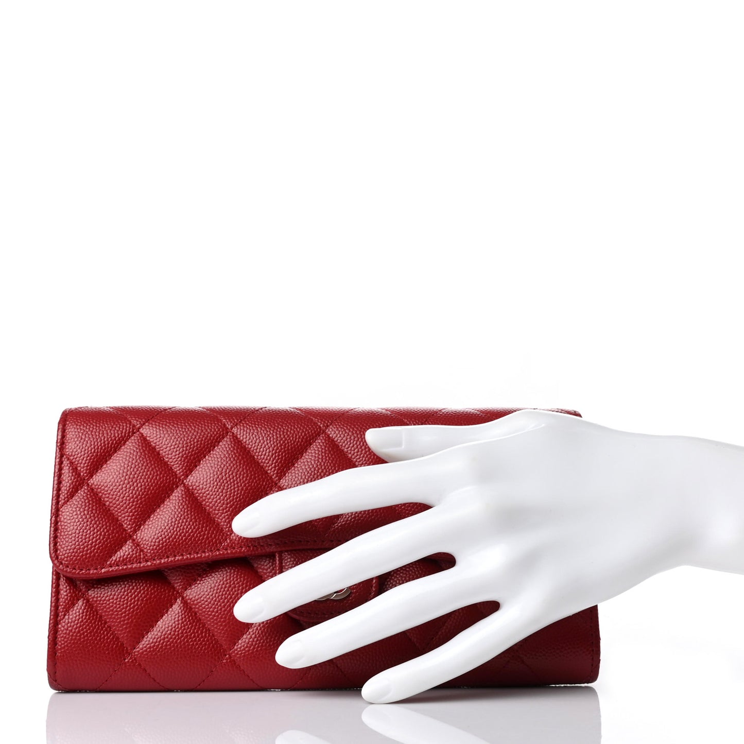 Caviar Quilted Large Gusset Flap Wallet Red