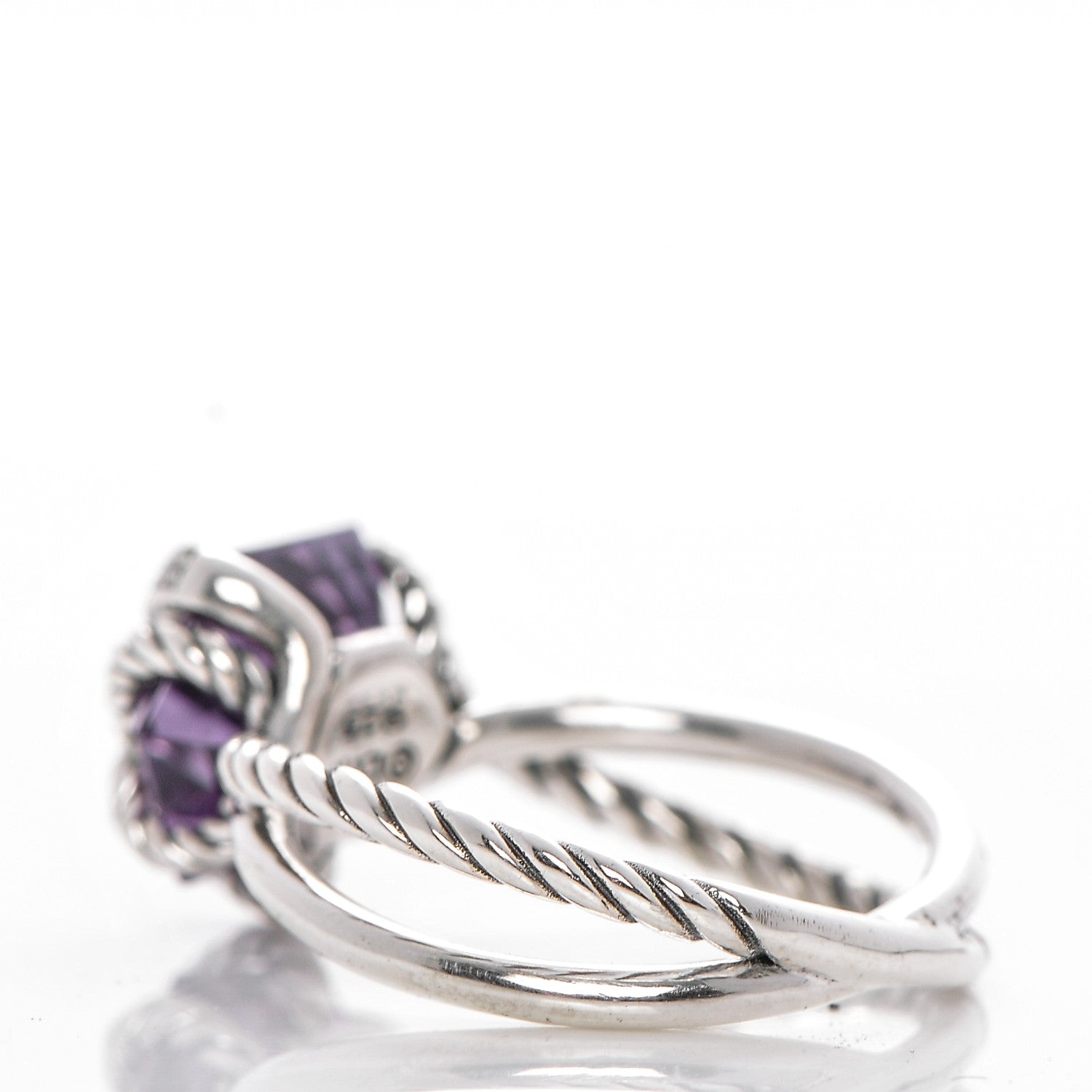 David Yurman Sterling Silver Diamond Amethyst 10mm Cable Wrap Ring 7 3 of 4