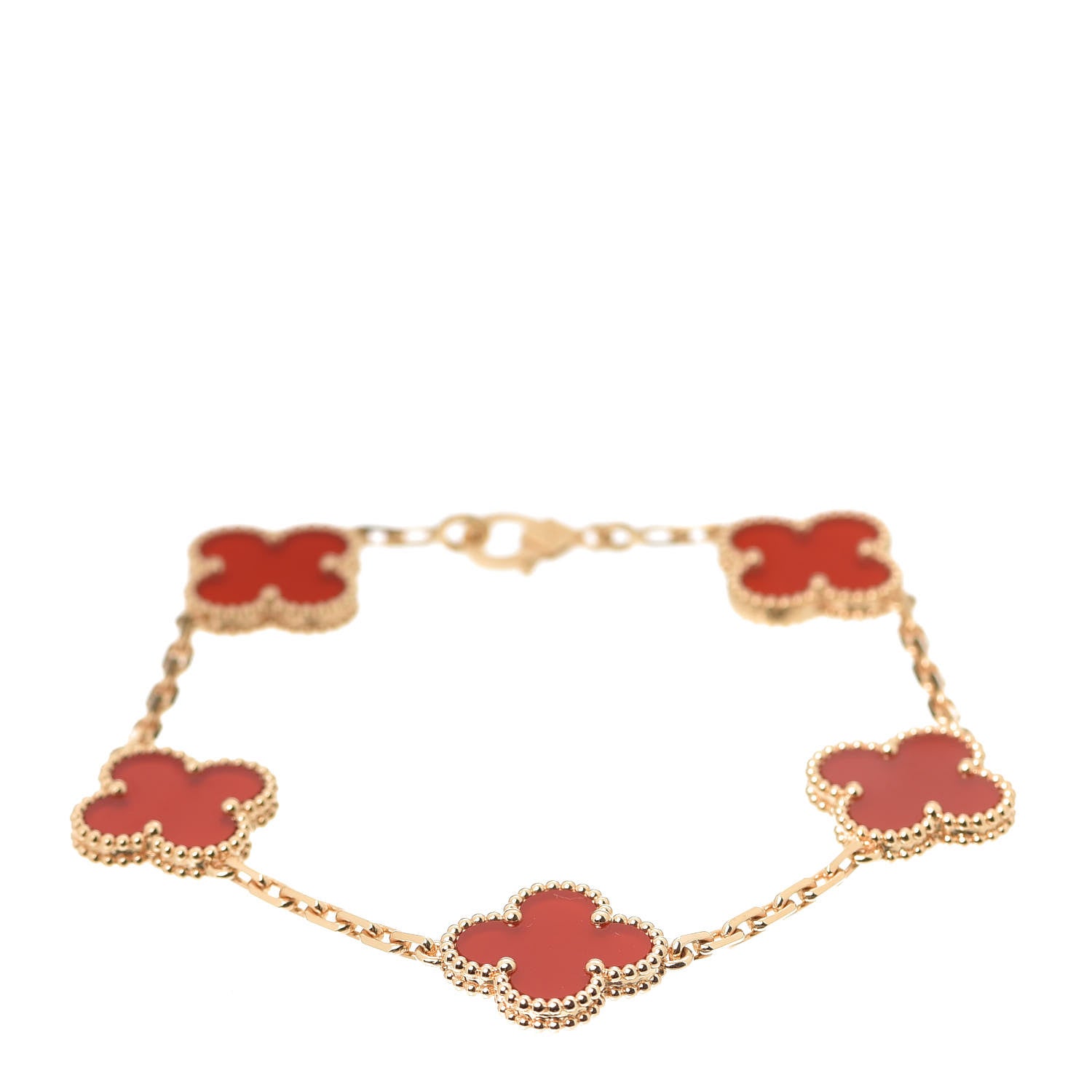 Van Cleef & Arpels 18K Yellow Gold Carnelian 5 Motifs Vintage Alhambra Bracelet 1 of 7