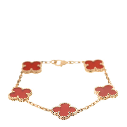 Van Cleef & Arpels 18K Yellow Gold Carnelian 5 Motifs Vintage Alhambra Bracelet 1 of 7