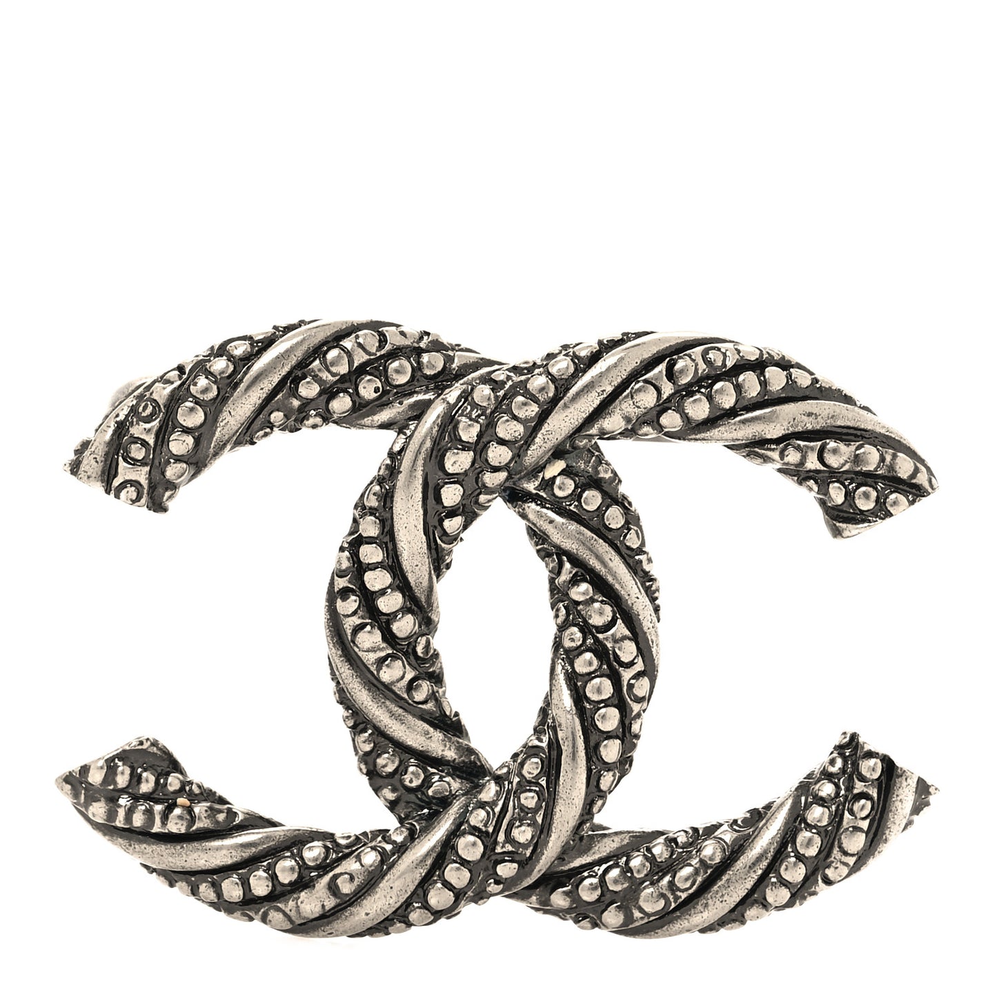 Ruthenium Twisted CC Brooch Silver