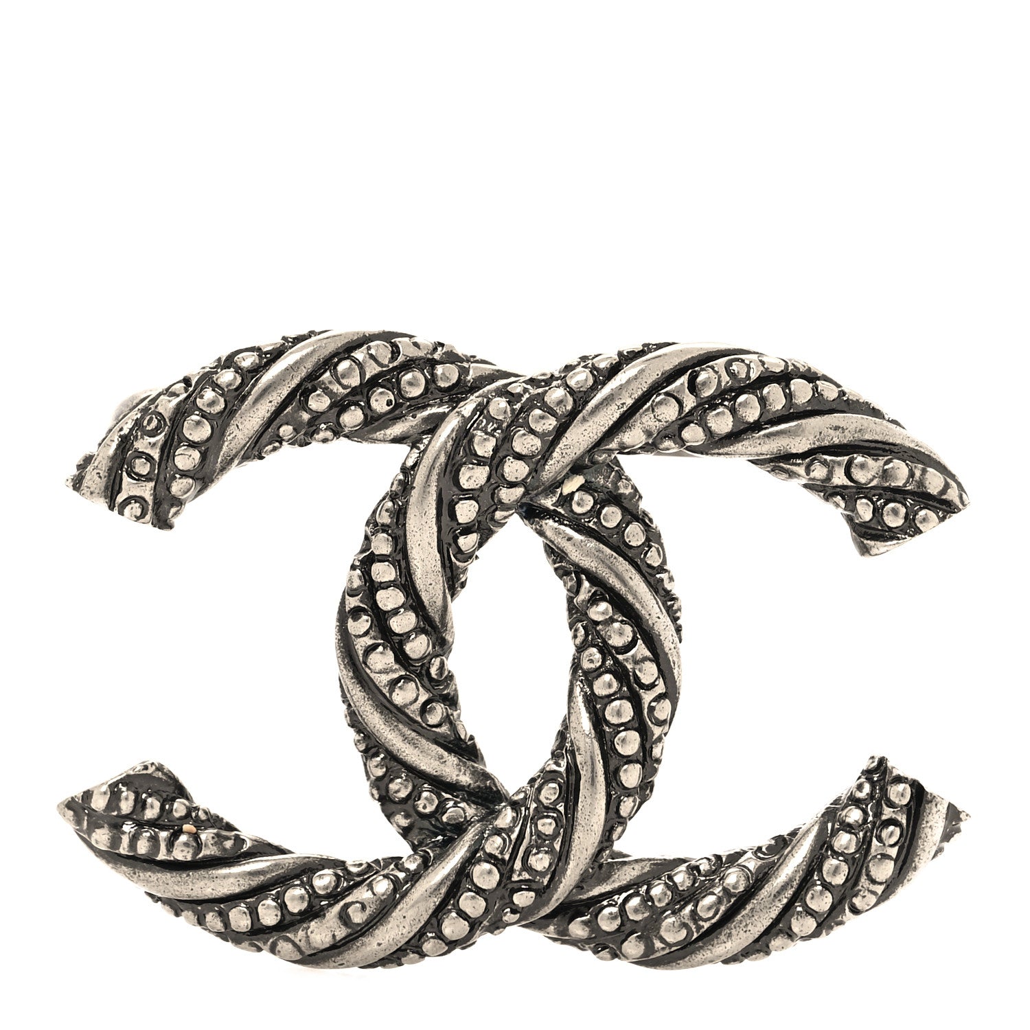 Chanel Ruthenium Twisted CC Brooch Silver 1 of 3