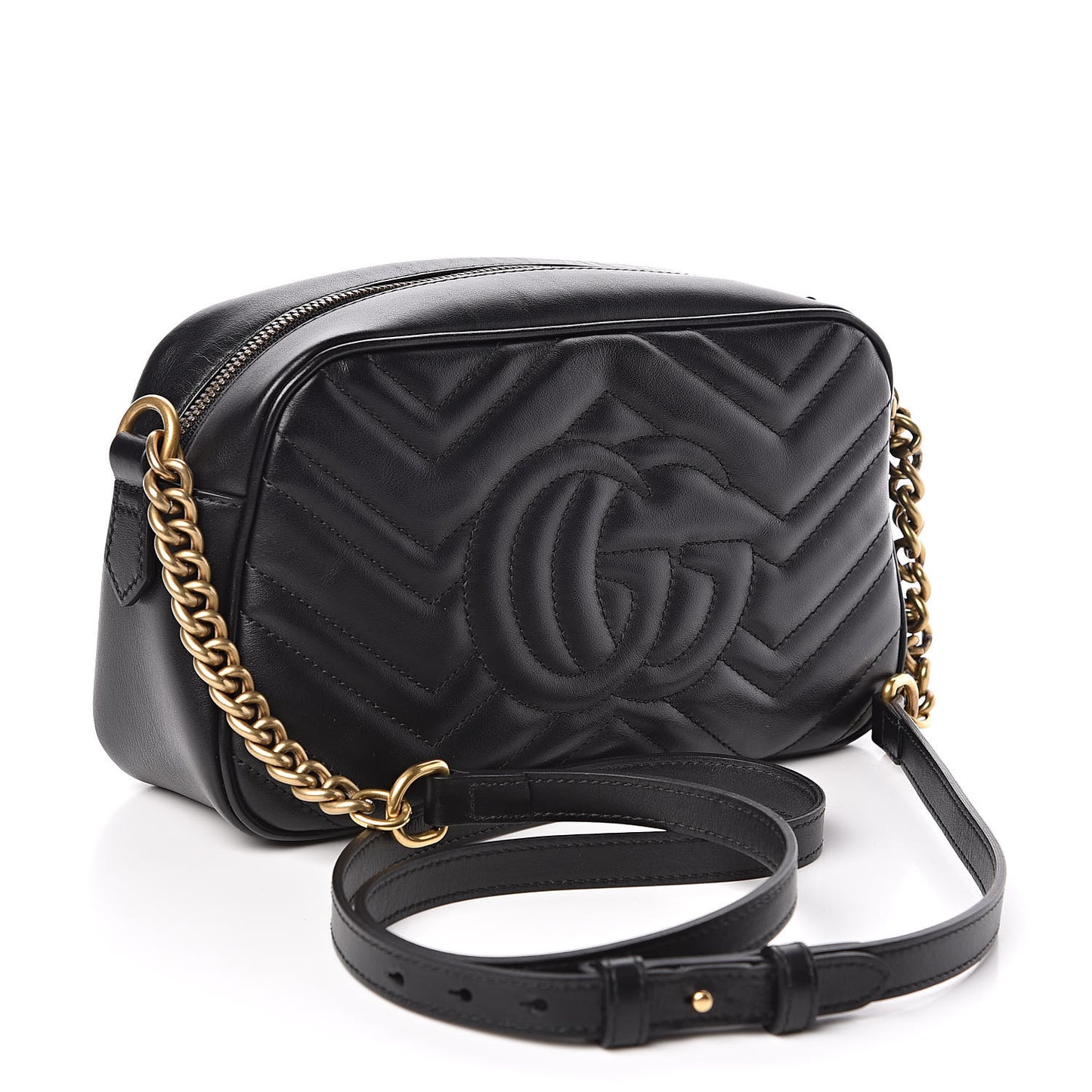 Calfskin Matelasse Small GG Marmont Chain Shoulder Bag Black