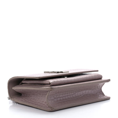 Saint Laurent Calfskin Crocodile Embossed Monogram Sunset Chain Wallet Marble Pink 3 of 11