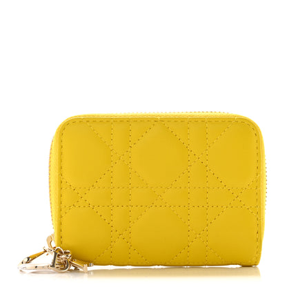 Christian Dior Lambskin Cannage Small Lady Dior Voyageur Coin Purse Yellow 1 of 8