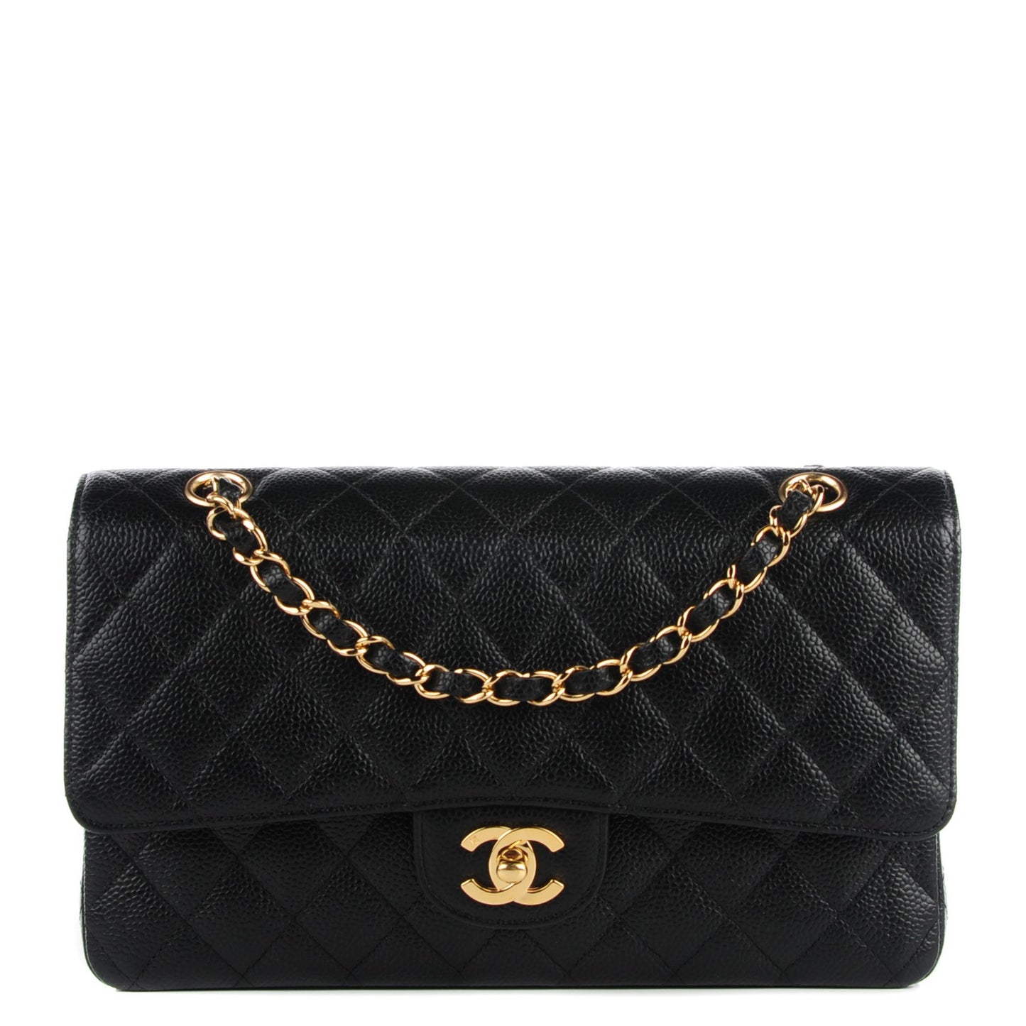 Caviar Quilted Medium Double Flap Black