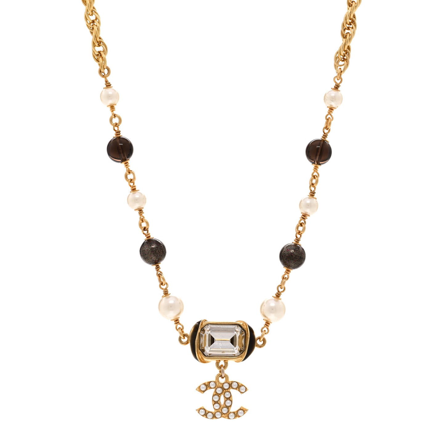 Graduated Pearl Crystal CC Short Necklace Gold Black Grey