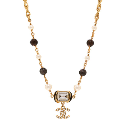 Chanel Graduated Pearl Crystal CC Short Necklace Gold Black Grey 1 of 5
