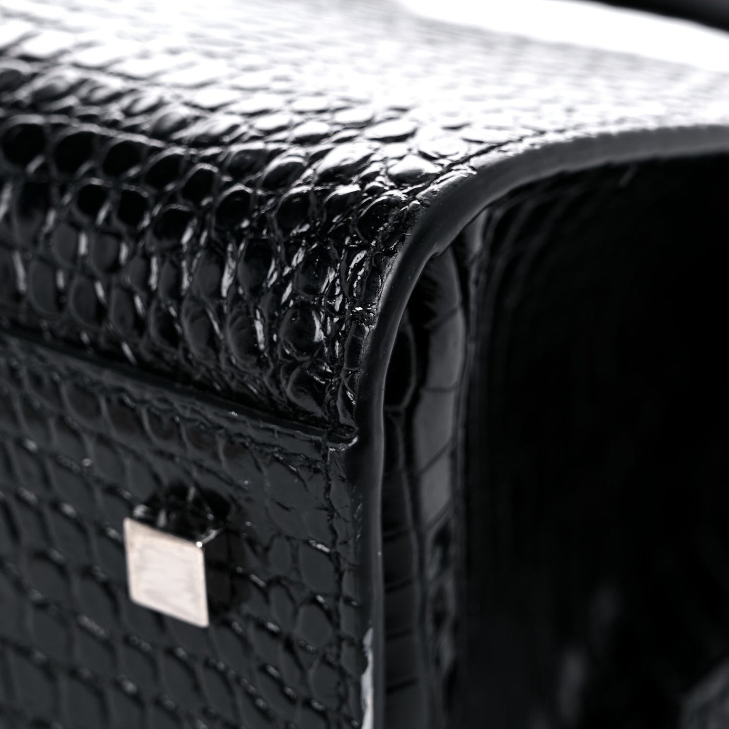 Calfskin Crocodile Embossed Small Uptown Tote Black