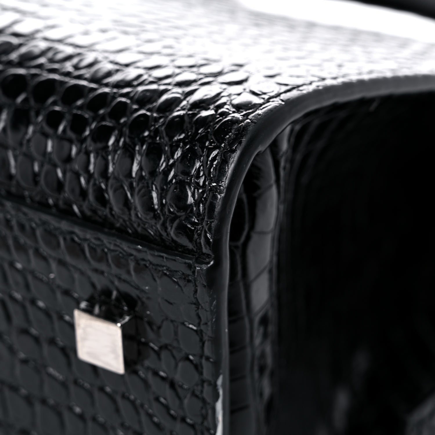 Saint Laurent Calfskin Crocodile Embossed Small Uptown Tote Black 11 of 23