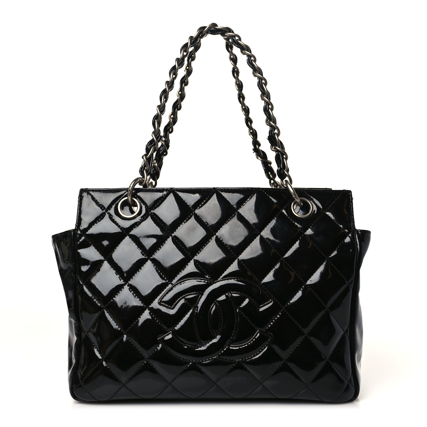 Patent Quilted Petit Timeless Tote PTT Black