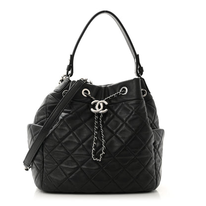Chanel Lambskin Quilted CC Chain Bucket Drawstring Bag Black 1 of 11