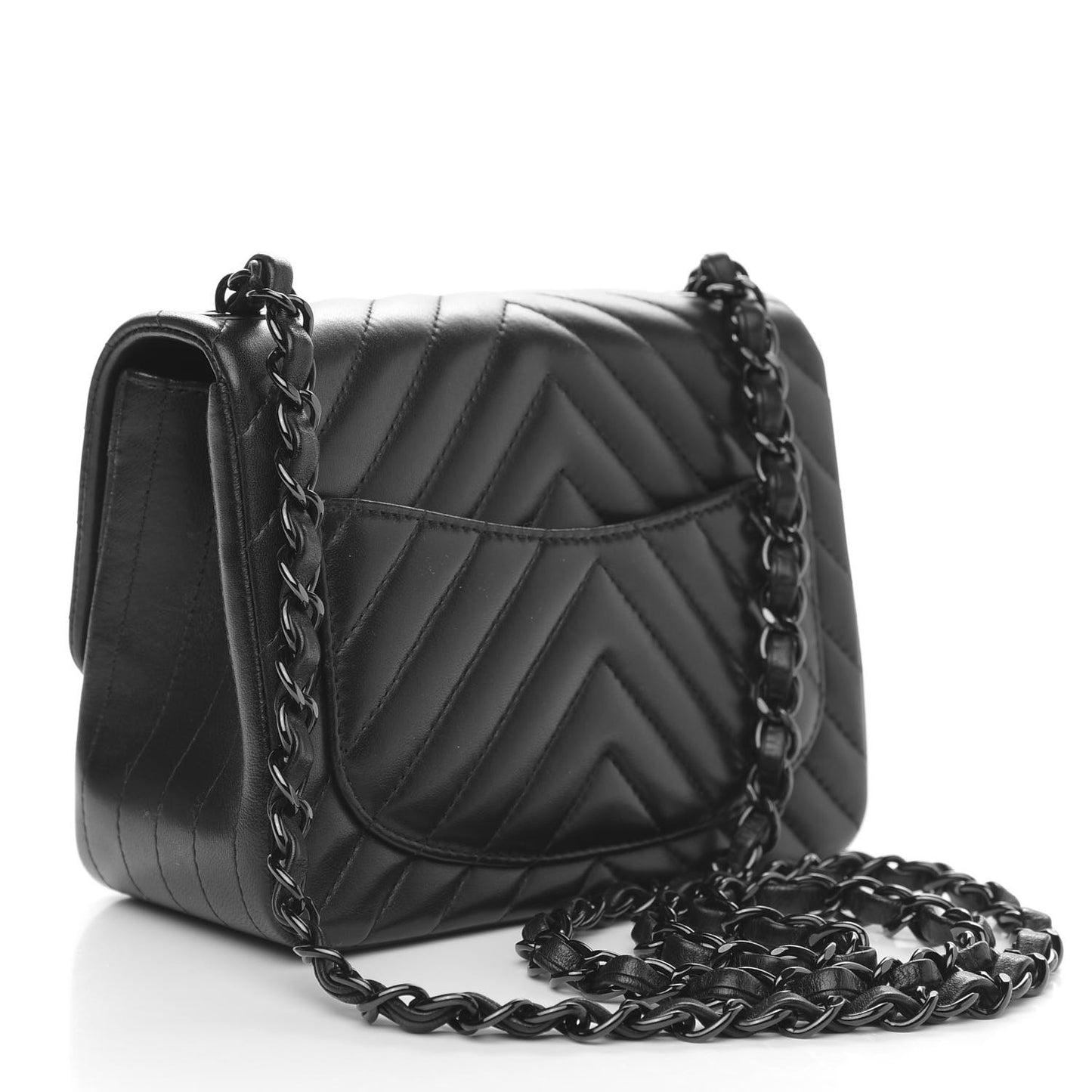 Lambskin Chevron Quilted Mini Square Flap So Black