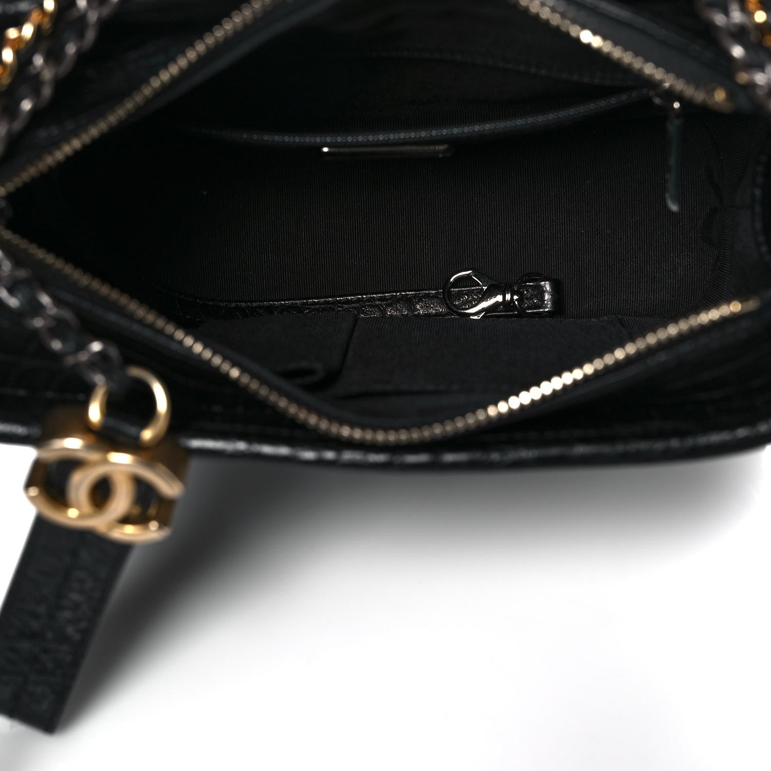 Chanel Calfskin Crocodile Embossed Small Gabrielle Cocodile Hobo Black 5 of 10