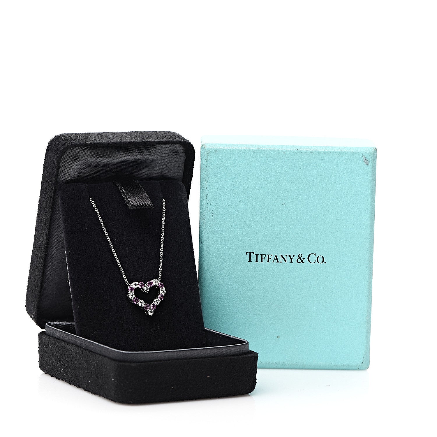 Tiffany Platinum Diamond Pink Sapphire Heart Pendant Necklace 5 of 5