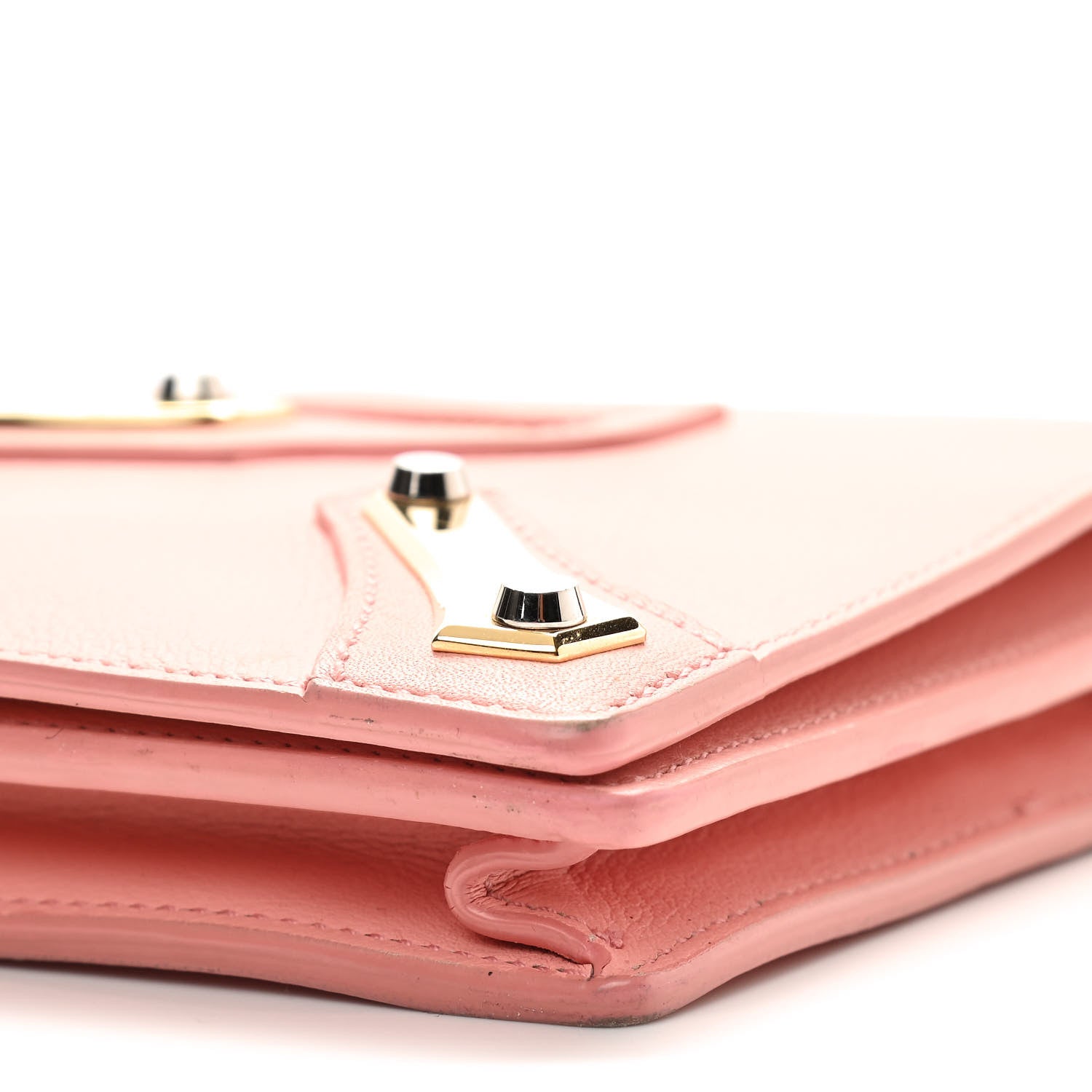 Balenciaga Veau Amp Plate Gold Chain Wallet Rose 9 of 10